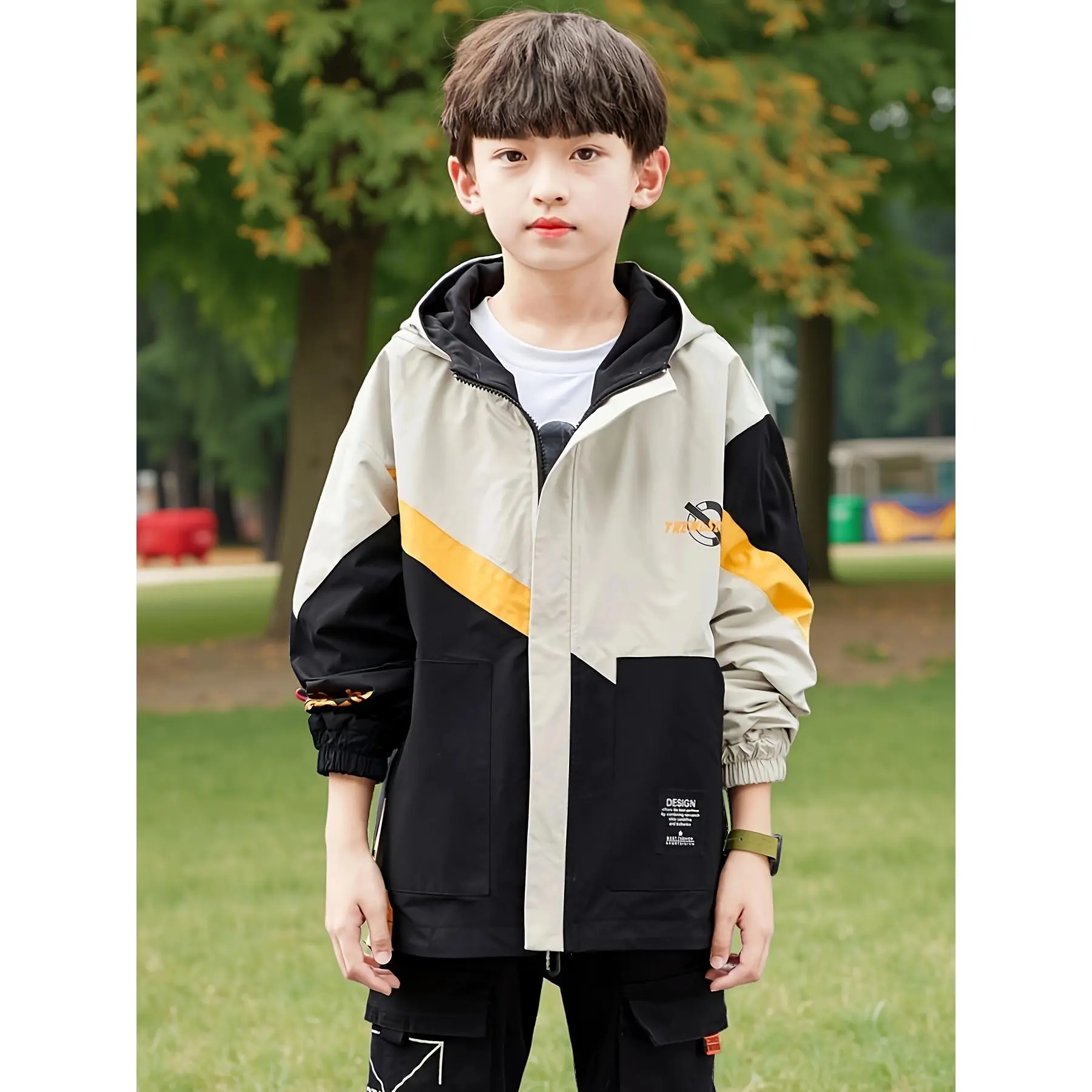 NewBoys' Jacket Spring/Autumn New Style, Color-Block Children's Trench Coat for Middle and Older Kids, Stylish Thin Spring Children's Wear