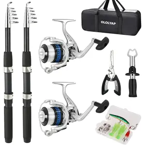 Fishing Pole Combo Set 6.9ft 2PCS Telescopic Collapsible Fishing Rod and Reel Kit with Fishing Pliers and Lip Gripper for Bass
