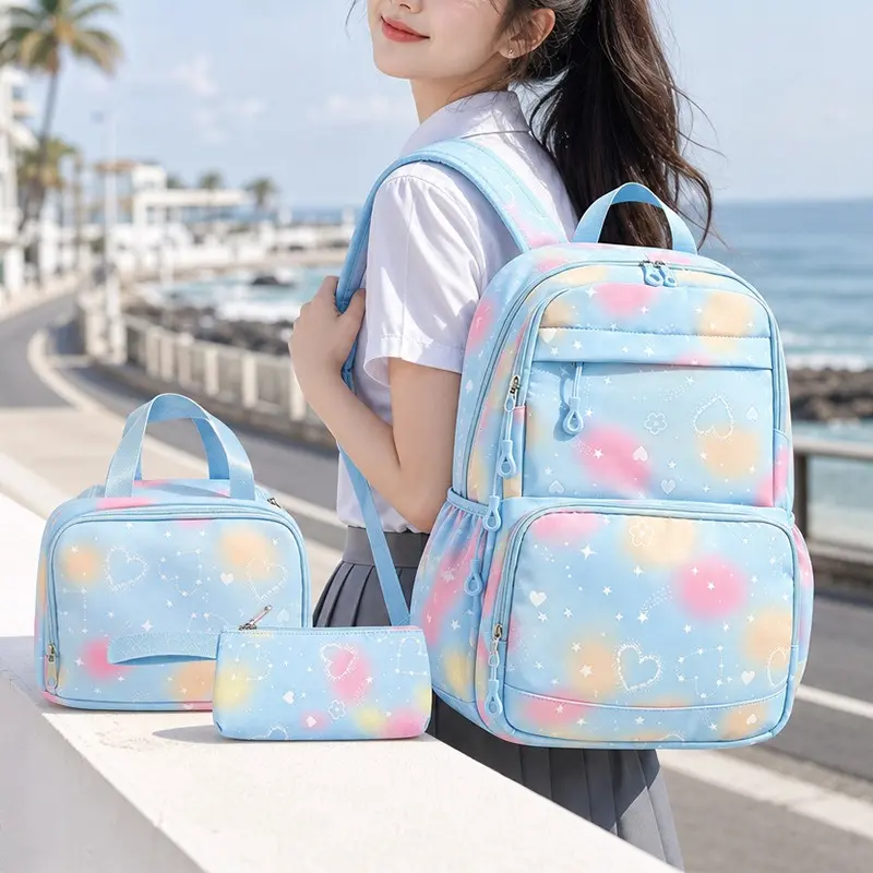 High-value, large-capacity printed backpack for primary and secondary school students, three-piece cartoon backpack set.