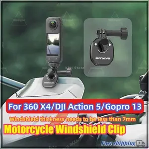 Motorcycle Windshield Clip For Insta360 X4 Ace Pro 2 DJI Action 5 PRO Phone GoPro 13 12 Action Camera Aluminum Alloy Mount Clip