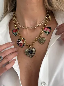 Boho Heart Oil-Drop Layered Bl Chain Pendant Necklace, Fashionable Casual Party Jewelry for Women, Elegant Metal Gift for Weddings, Boho Style Jewelry, Layered Necklaces, Dainty Boho Necklace