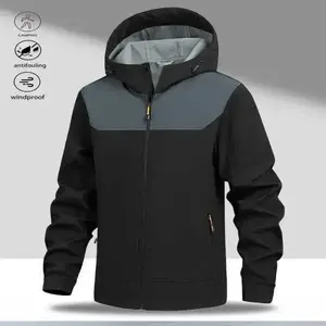 A men's hooded windbreaker jacket with a fleece design, featuring a casual fashion style. The hooded design adds a stylish touch to everyday wear, while the simple appearance combines with delicate details to create a more fashionable and refined overall