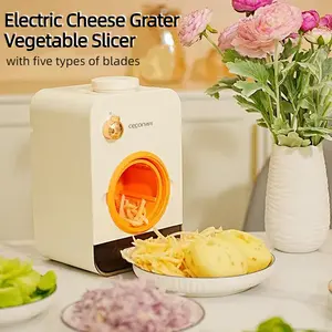 Electric Cheese Grater Vegetable Slicer Chopper Fruit Chopper with 5 type Attachments of blades, Stainless Steel Vegetable Food Cutter and Cheese Kitchen Utensil