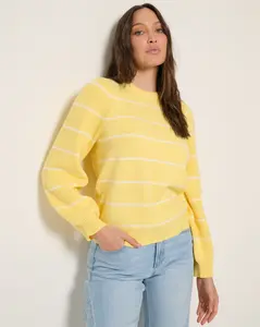 Striped Pacific Puff Shoulder Crew Neck Sweater