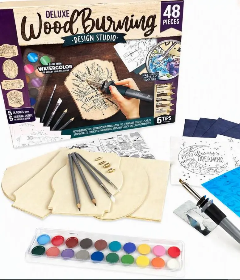 48PCS Wood Burning Kit, Beginner Pyrography Pen Set with Stencils, DIY Wood Engraving Craft Tools & Painting Supplies Gift