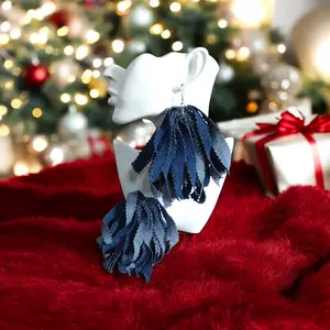 Handmade Denim and  mixed African Print tassel earrings.