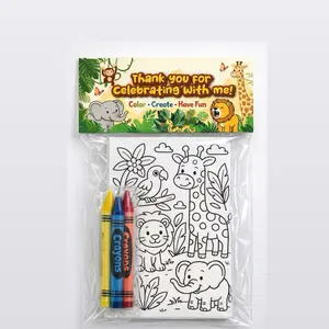 Animal 6 Coloring Stickers Sheets Kit for Kids – Party Favor Set with Crayons 12 Pack