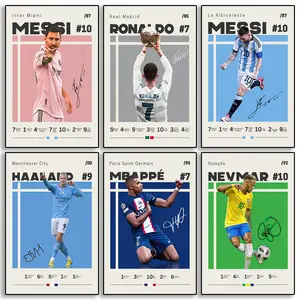 Messi, Ronaldo, Mbappe, Haaland, Neymar Soccer Canvas Posters Wall Art Print Set of 6 Gifts for Boys Living Room Bedroom Decor Unframed: 8x12inch