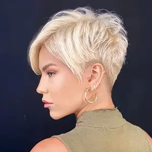 Hot Sell NEW Arrivals Mother's Day Wig Pixie Cut Wigs for Women Short Pixie Human Hair Wig with Bangs Full Machine Made Short Bob Wig 613 Color 6 Inch