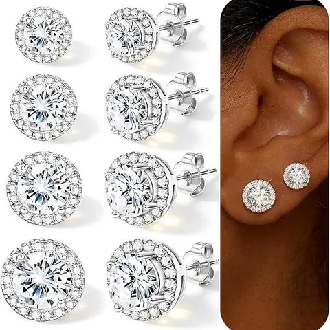 BUBURBO S925 Silver Moissanite-Brilliant Zircon Pretty Stud Earrings - Hypoallergenic High-Quality Unisex Artificial Gemstone Ear Studs, Men's Accessories for Adults' Special Events Gifts, Black Friday Deals