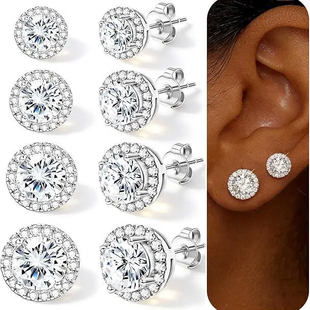 BUBURBO S925 Silver Moissanite-Brilliant Zircon Pretty Stud Earrings - Hypoallergenic High-Quality Unisex Artificial Gemstone Ear Studs, Men's Accessories for Adults' Special Events Gifts, Black Friday Deals