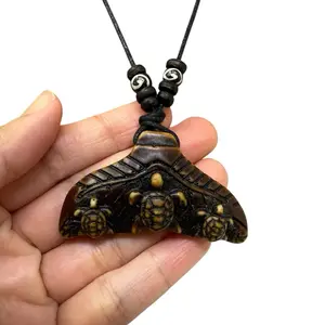 Whale Tail Turtle Pendant Choker Handmade Resin Necklace Adjustable Black Cord Beach Boho Jewelry for Men & Women