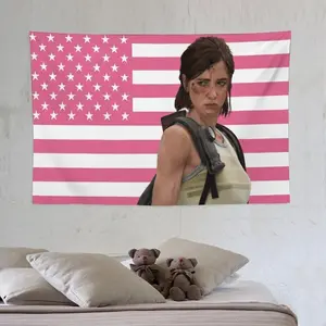 Ellie | Pink Flag | The Last of Us Tapestry | Gaming Room Decor | Post-Apocalyptic Art | Ellie Merch Photo Print