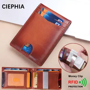 Slim Wallet for Men-Cowhide Leather Money Clip Mens Wallets-RFID Blocking Front Pocket Bifold Wallet-Minimalist Credit Card Holder Gift for Him