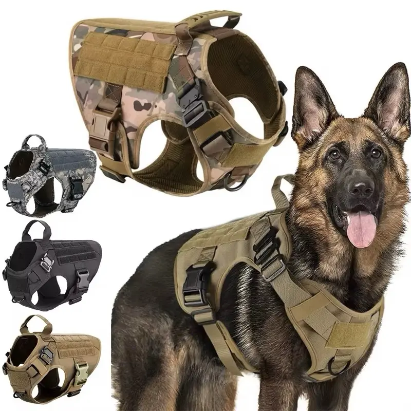 Tactical Dog Harness Leash Collar Set Large Pet German Shepherd Malinois Training Walking Vest For All Breeds Dog 1 Free Patch