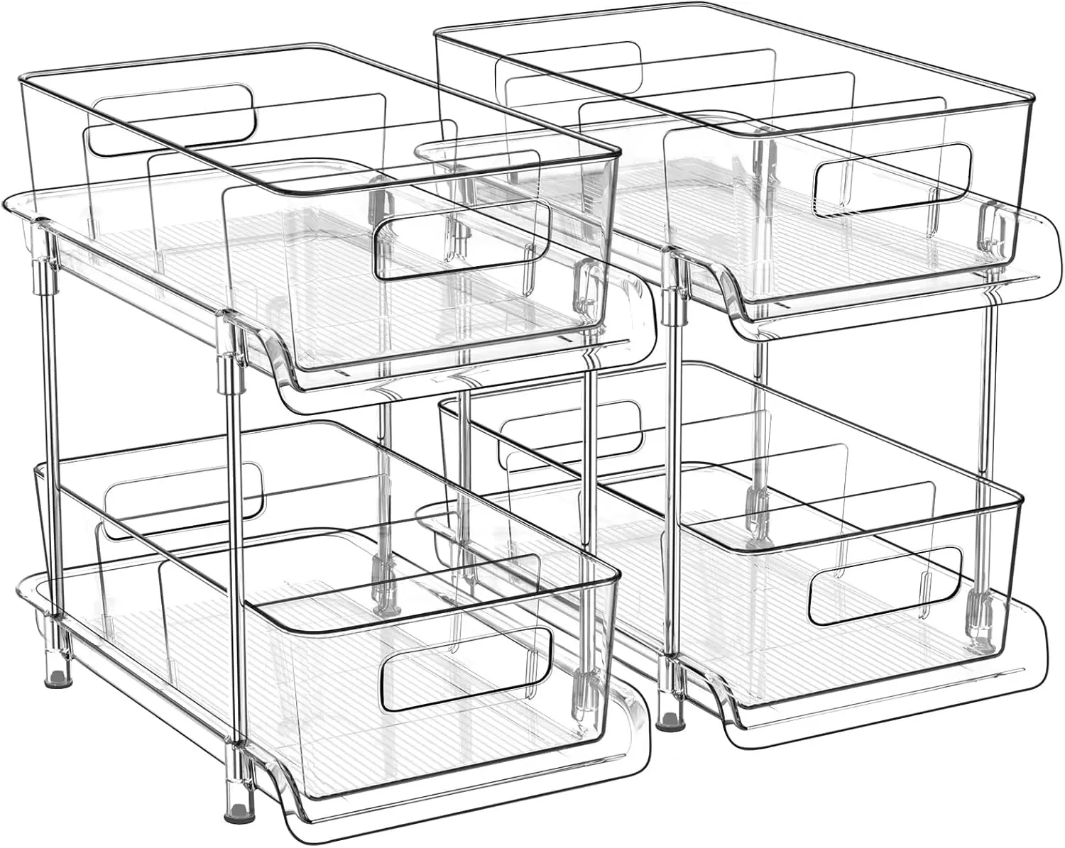 2-Tier Clear Under Sink Organizer with Pull-Out Drawers & Dividers, Stackable Cabinet Storage for Bathroom, Kitchen & Pantry