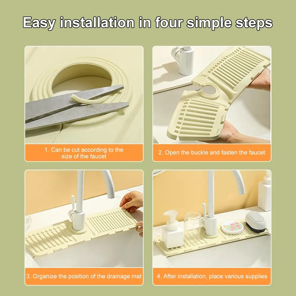 Kitchen Silicone Sink Faucet Mat, Upgraded Faucet Protection Drain Mat Silicone Faucet Handle Drip Collector, New Quick Dry Stone Sink Tray Sink Protector for Kitchen Bathroom Sink Water Splash Guard Splash Proof