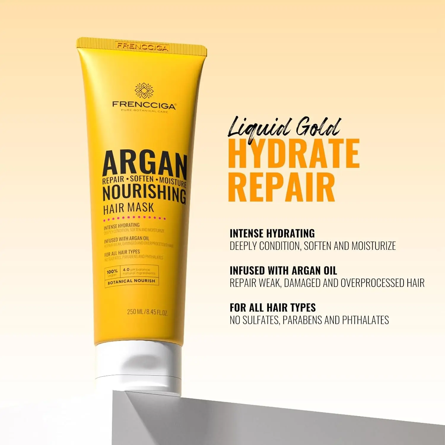FRENCCIGA Moroccan Argan Oil Hair Mask 8.45 FL.OZ - Deep Moisturizing Conditioner for Dry & Damaged Hair - Salon Exclusive Formula - Intense Hydration & Radiant Shine - No Sulfates Parabens or Phthalates Haircare Moisture Repair Silky Restore Hydrating