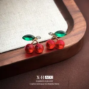 Silvery Needle Autumn And Winter Valentine'S Day New Red Cherry Ear Studs For Women, A Niche Design For Students With A Luxurious And High-end Feel