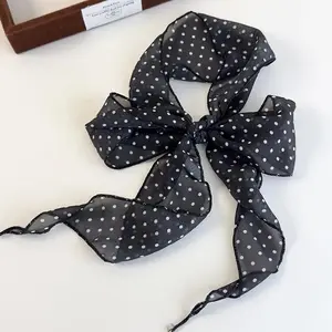 Korean Ins Polka Dot Leopard Print Scarf Spring Bohemian Style Popular TikTok Item Ribbon Waist Straw Hat Accessory