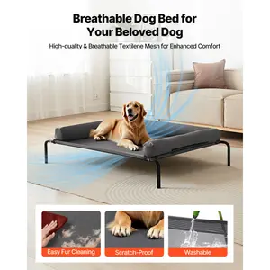Portable XL Gray Elevated Dog Cot with Pillow for Large Canines (On-Site Use) Breathable Cooling Bed