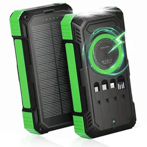 20000mAh Large Capacity Solar Power Bank, 3 Optional Styles, 15W Wireless Charge & 22.5W PD Fast Charging, Built-in 4 Cables, Heavy-Duty Outdoor Portable Charger