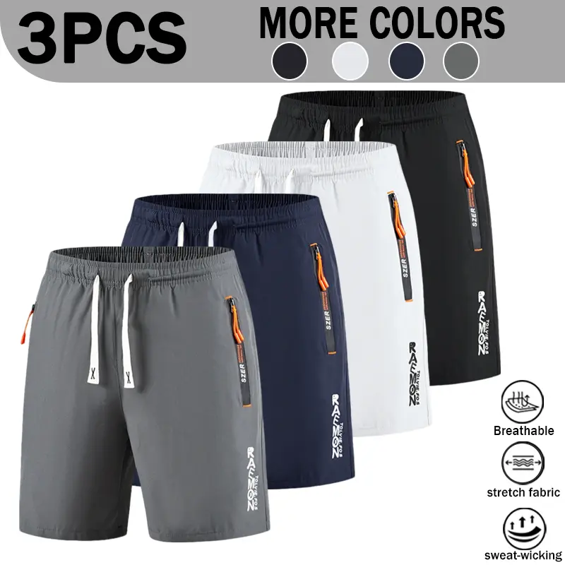 2026 new ice silk shorts for men's summer quick drying running and fitness pants, loose and casual five quarter men's pants