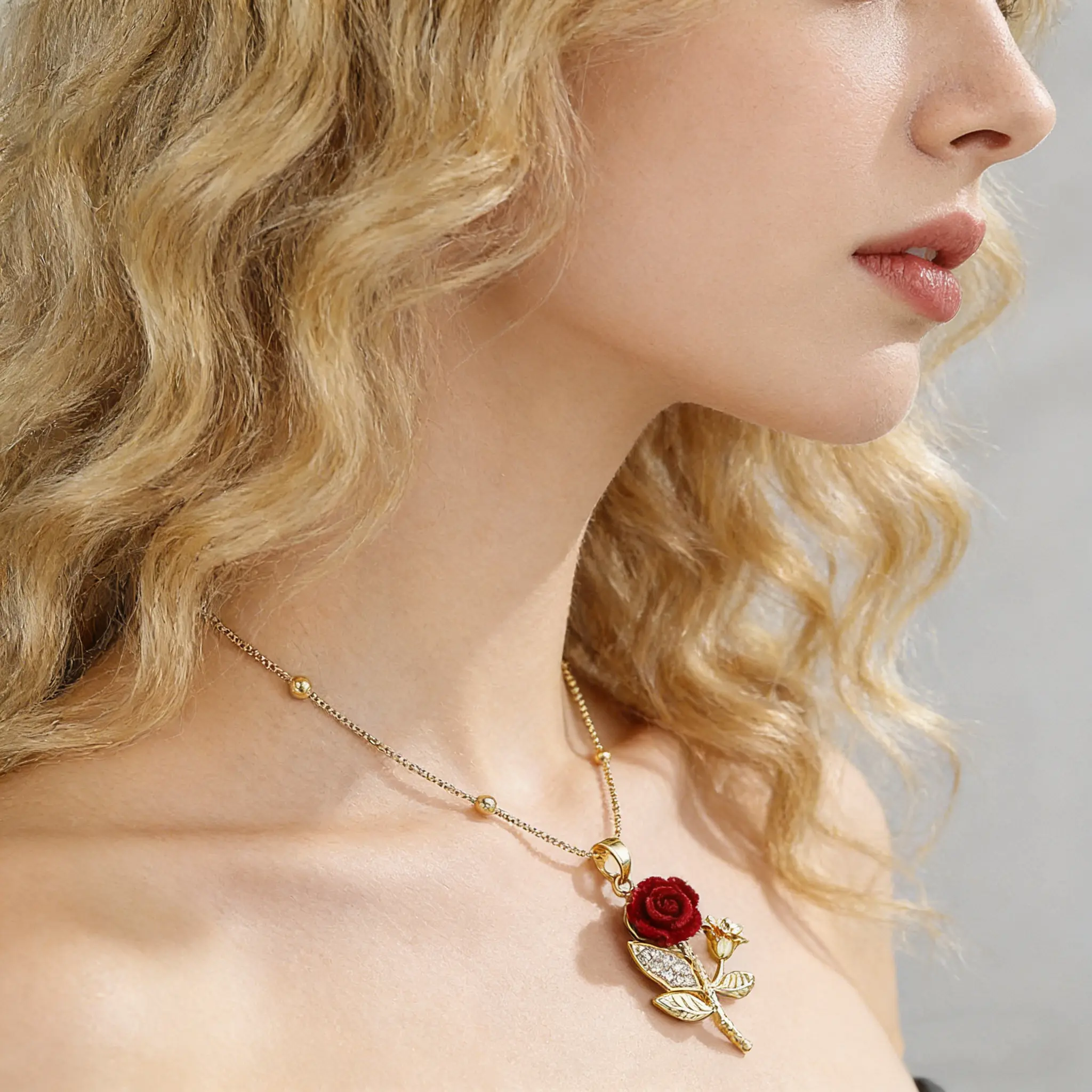 Gold Rose Statement Necklace - Sparkly Petal Detail for Party & Girls Night Out,18/20/22/24 inch