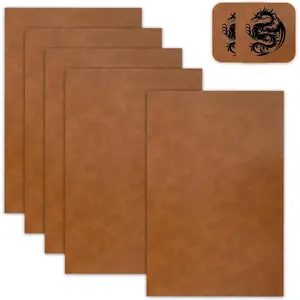 5 Pack Laserable Leatherette Sheet Faux Leather Blank Hat Patches with Heat Press Adhesive for Laser Engraving DIY Hat Cap Beanie UV Printing Craft Supplies (Bourbon Brown)