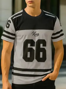 Men's Oversized Soccer Style T-Shirt, Breathable Polyester Round Neck Short Sleeve, Casual Sports Wear, All Seasons, Athletic Sports Clothing