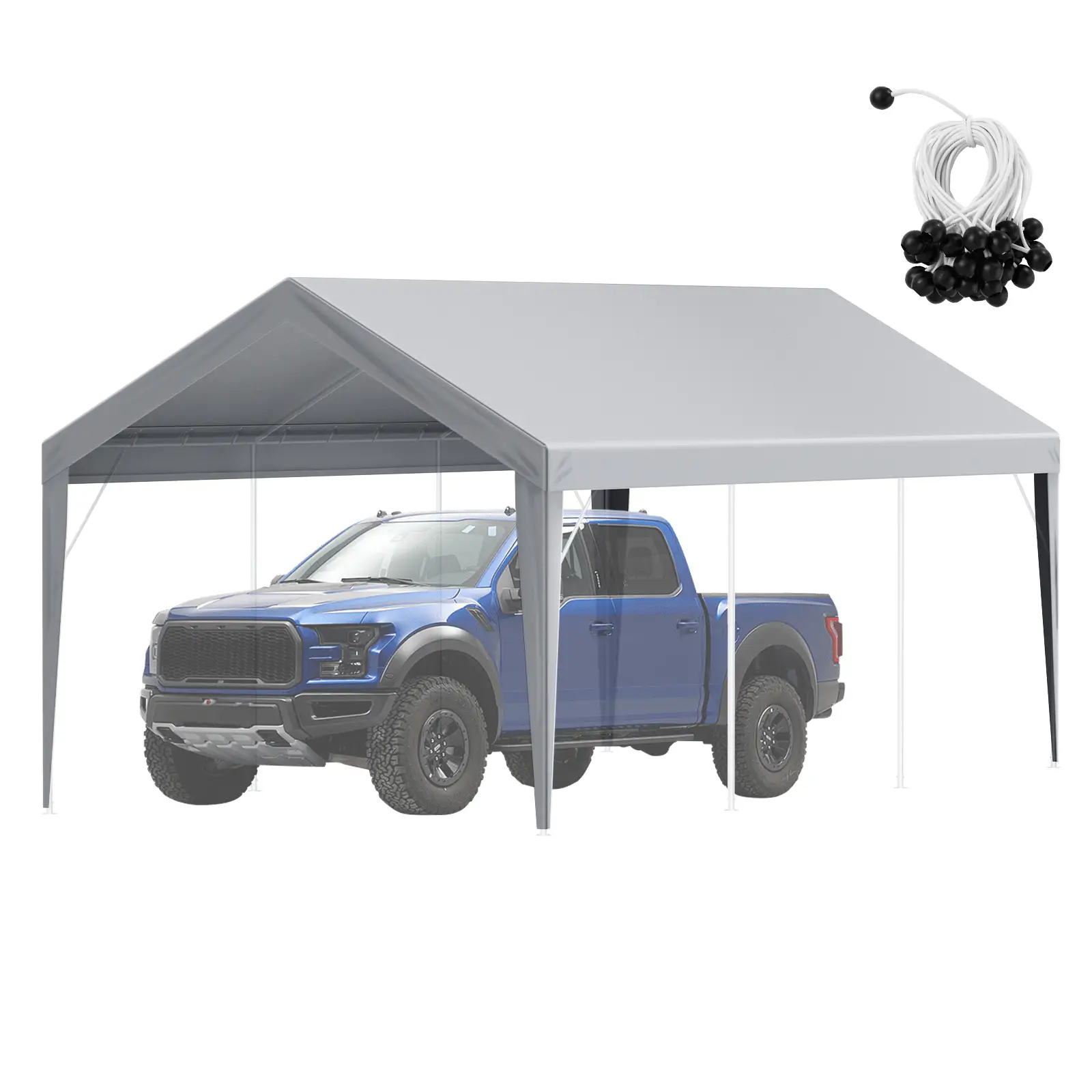 VEVOR Carport Replacement Canopy Cover 10 x 20 ft, Garage Top Tent Shelter Tarp Heavy-Duty Waterproof & UV Protected, Easy Installation with Ball Bung