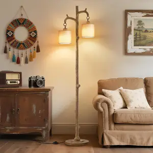Rustic Floor Lamp for Living Room - 69" Farmhouse Floor Lamp with 2 Country Vintage Reading Light - Tree Trunk Tall Lamp Standing Lamps for Bedroom Office Home Decor (Brown, Bulb Included)