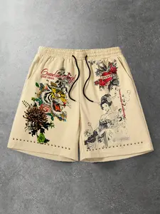 Men's Shorts Tiger Geisha Heart Rose Print Street Style Outdoor Vacation Party Commute Fashion Trendy Vintage Versatile Youth Holiday Campus Daily Comfortable Spring Fall