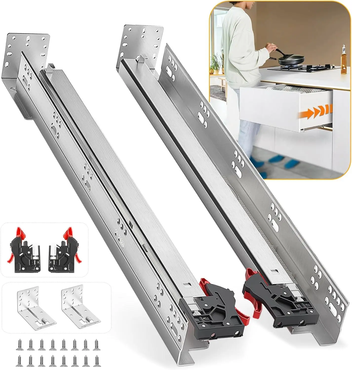 Undermount Soft Close Heavy Duty Drawer Slides 21 Inch, 80LB