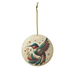 Humming Bird Of Many Colors Ceramic Christmas Ornament - Circle, Star, Heart and Oval Shapes