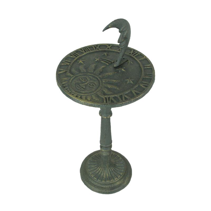 23in Verdigris Sun, Moon, Stars Sundial - Cast Iron Celestial Garden Art