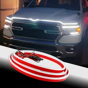71” High Brightness Automotive Hood Gap LED Strip,Dynamic Scan Start-Up Effect, Waterproof Hood LED Strip Universal Exterior Decoration for Most Vehicles (White,Blue),Improve Nighttime Driving Safety And Vehicle Recognition, Car Light