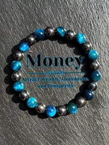 8mm Blue Tiger Eye & Hematite Beaded Money Bracelet For Men & Women, Daily Wear To Attract Wealth & Prosperity, Jewelry Gift For Holidays (Natural Stone Color May Vary Slightly)