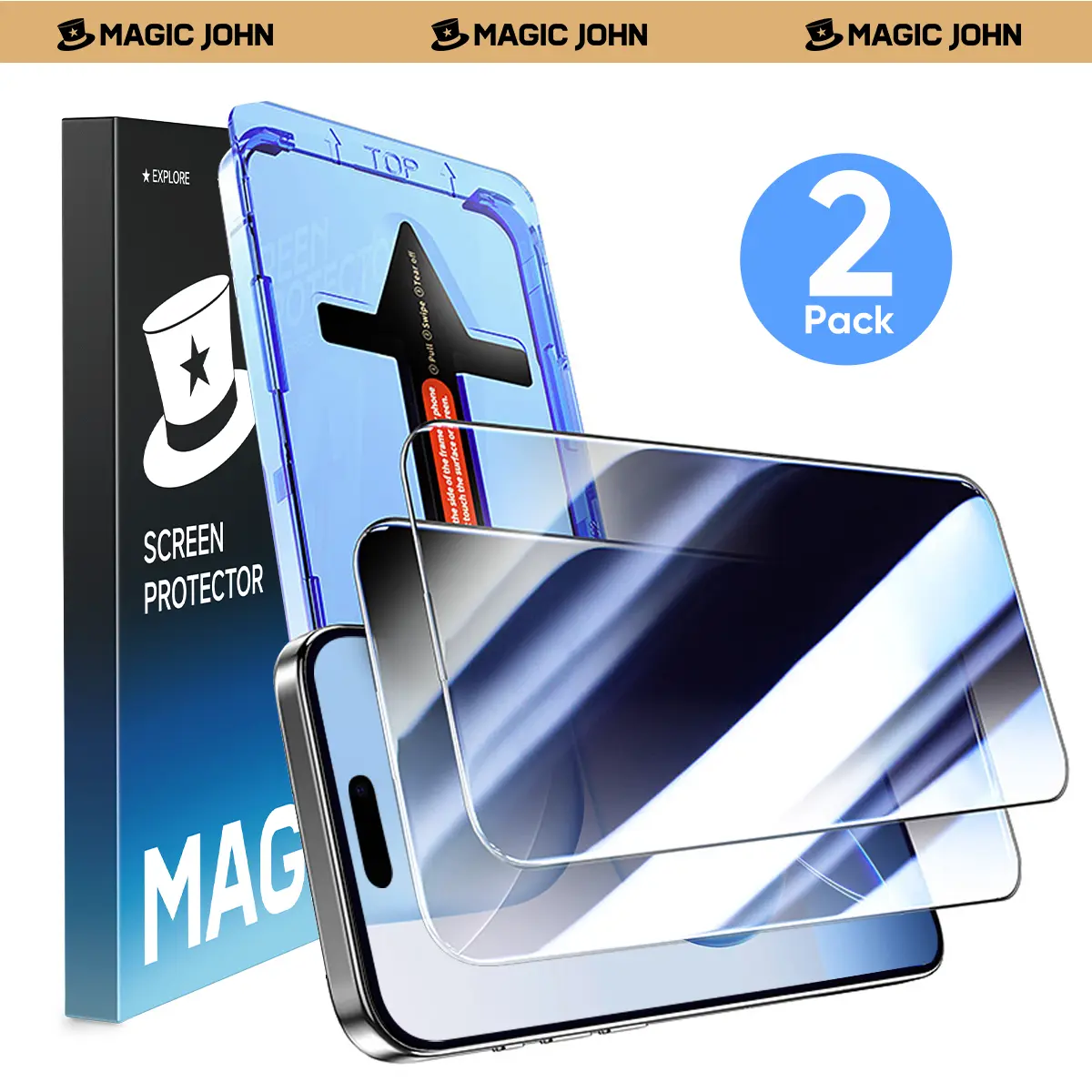 MAGIC JOHN 2-Pack Tempered Privacy Screen Protector for iPhone, Samsung, Google Smartphones - 28°Anti-Peeping, Crystal Clear, Scratch-Resistant, Ultra-Smooth Touch, Circular Polarized Eye Protection, Dustproof, Easy Installation