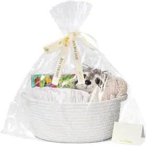 mall Basket for Gifts, White Empty Gift Basket with Bags & Ribbons Durable Baskets for Valentines Day Rope Storage Baskets, 12"x 8"x 5" jewelry  box
