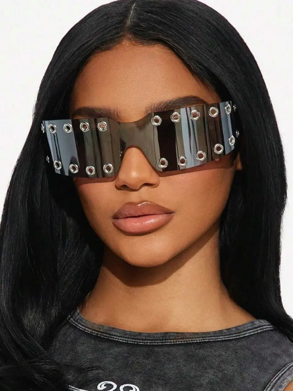 1 Piece Frameless All-In-One Fashion Glasses, Personalized Cyberpunk Y2K Style, Suitable For Daily Wear, Street Photography, Vacation, Travel, Parties, Campus Dances, Unisex College Style Glasses
