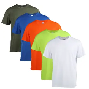 5 Piece Men's Short Sleeve T-Shirts Multipack, 5 Pack 100% Polyester Dry Fit Quick Dry Moisture Wicking, Breathable Soft Plain Solid Color Crewneck Top, Casual Uniforms Loungewear Gym Outfits, Everyday Activewear Unisex Menswear
