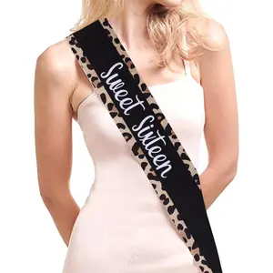 1Set 16th Birthday Sash for Girls Cheetah Leopard Print Sweet Girl Sixteen Birthday Sash Black Satin Sweet Girl 16 Birthday Party Decorations Gifts Favors for Girls Guests