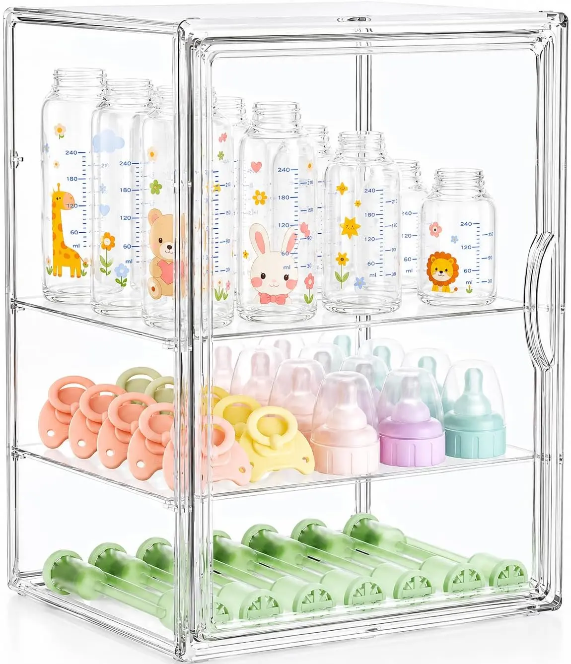 Baby Bottle Storage Organizer for Countertop Cabinet | Large 3 Tier Adjustable Acrylic Bottles Storage Organizer Container Station Case Clear Box for Kitchen, Gifts for New Mom