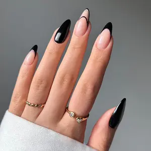 24pcs Classic Nude Color Nail Set, Pure French Edge Design, Almond Tip Shape, Glossy Finish, High-End Simple Style