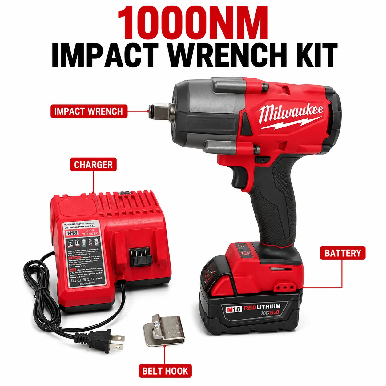 Milwaukee 1/2 in Brushless Cordless High Torque Impact Wrench - 1000N, Cordless Convenience, Garage Repairs Tool for Tire Changes, Heavy Fasteners, Car Lug Nuts, Versatile Use, 1/2 Inch, Brushless Cordless Impact Wrench