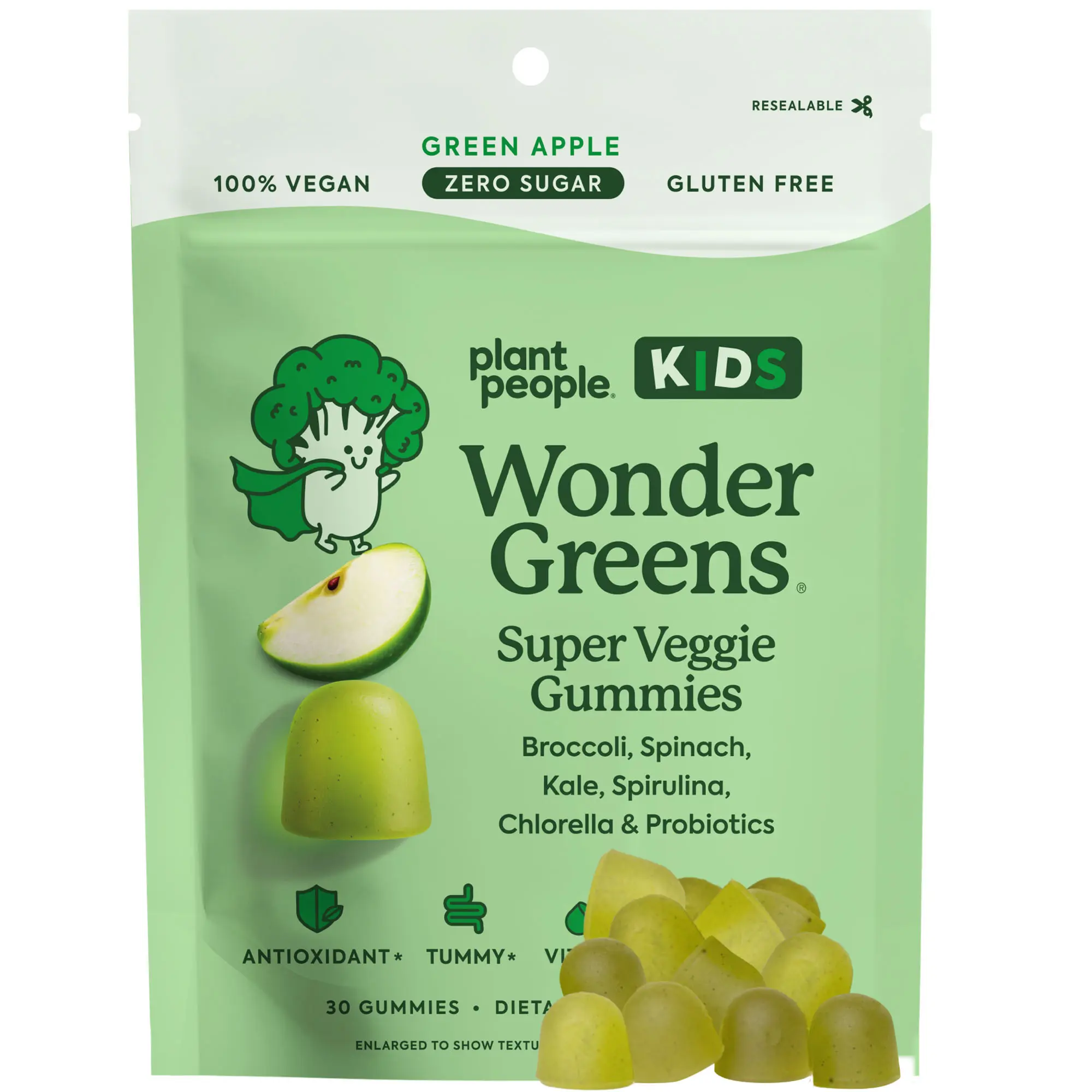 Plant People WonderGreens KIDS Super Veggie Gummies - Zero Sugar - Green Apple Flavor - Greens & Probiotic Gummy for Kids- Broccoli, Spinach, Kale Plant People WonderGreens KIDS Super Veggie Gummies - Zero Sugar - Green Apple Flavor - Greens & Probiotic Gummy for Kids- Broccoli, Spinach, Kale