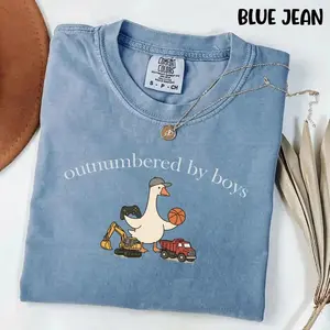 Comfort Colors Outnumbered By Boys T-shirt, Funny Goose Mom Tee, Boy Mom Shirt, Mother Of Boys T-Shirt, Mother's Day Gift For Her, Womenswear