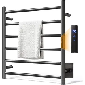 Towel Warmer Rack, Heated Towel Racks for Bathroom, Wall Mounted Towel Warmer, Stainless Steel 6-Bars Drying Rack with Intelligent Touch Screen Timer, Matte Black