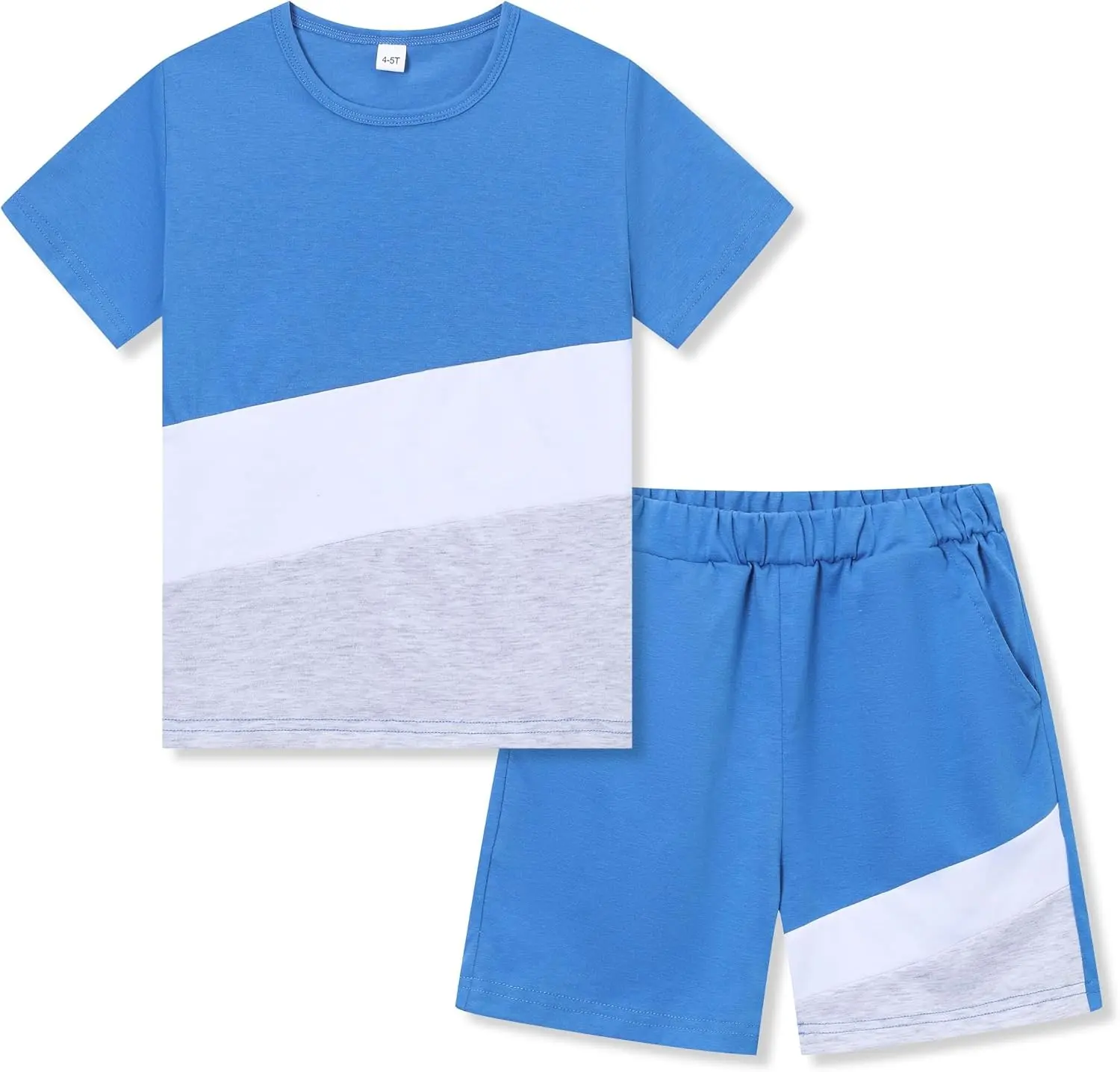 Ayzozuy Boy Clothes Colorblock Top + Drawstring Waist Shorts 2 Pieces Kid Summer Outfits Set